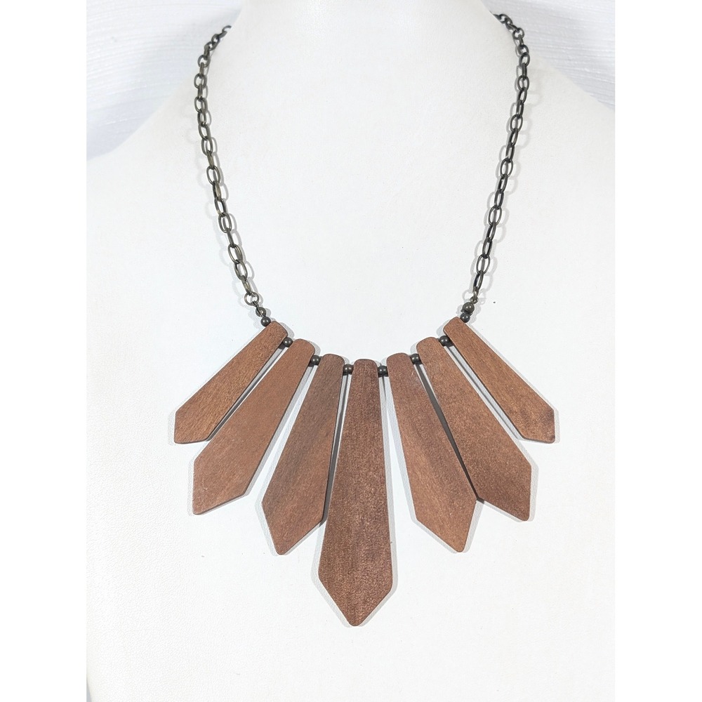 Plunder Wood Statement Necklace 22ā Inch Lightweight Boho Pendant Chain Jewelry
